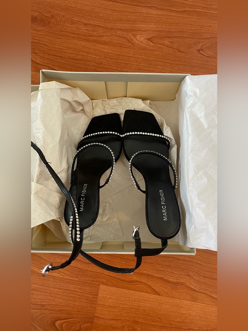 Marc Fisher Black Embellished Strappy Heels